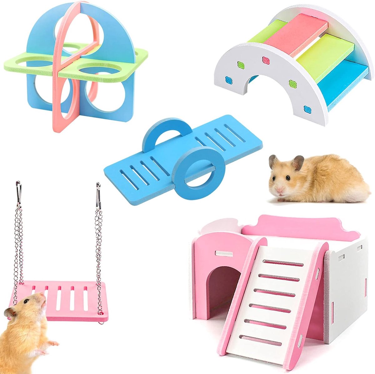 Speelgoed hamster huis regenboog brug training speelgoed kooi wip schommel hamster kooi accessoires speeltuin voor hamsters ratten gerbils kleine dieren