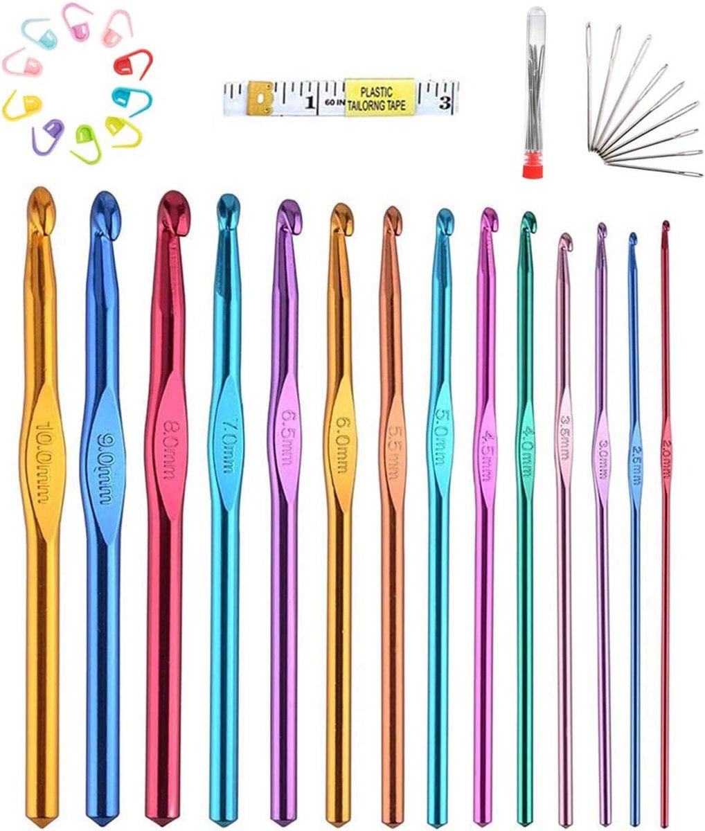 Haakhaken Set -14 maten Aluminium Ergonomische Breinaalden Kit met Case Weave Garen Craft Set, Haakhaak Breinaald, Beste geschenk voor Vrouwen Meisjes