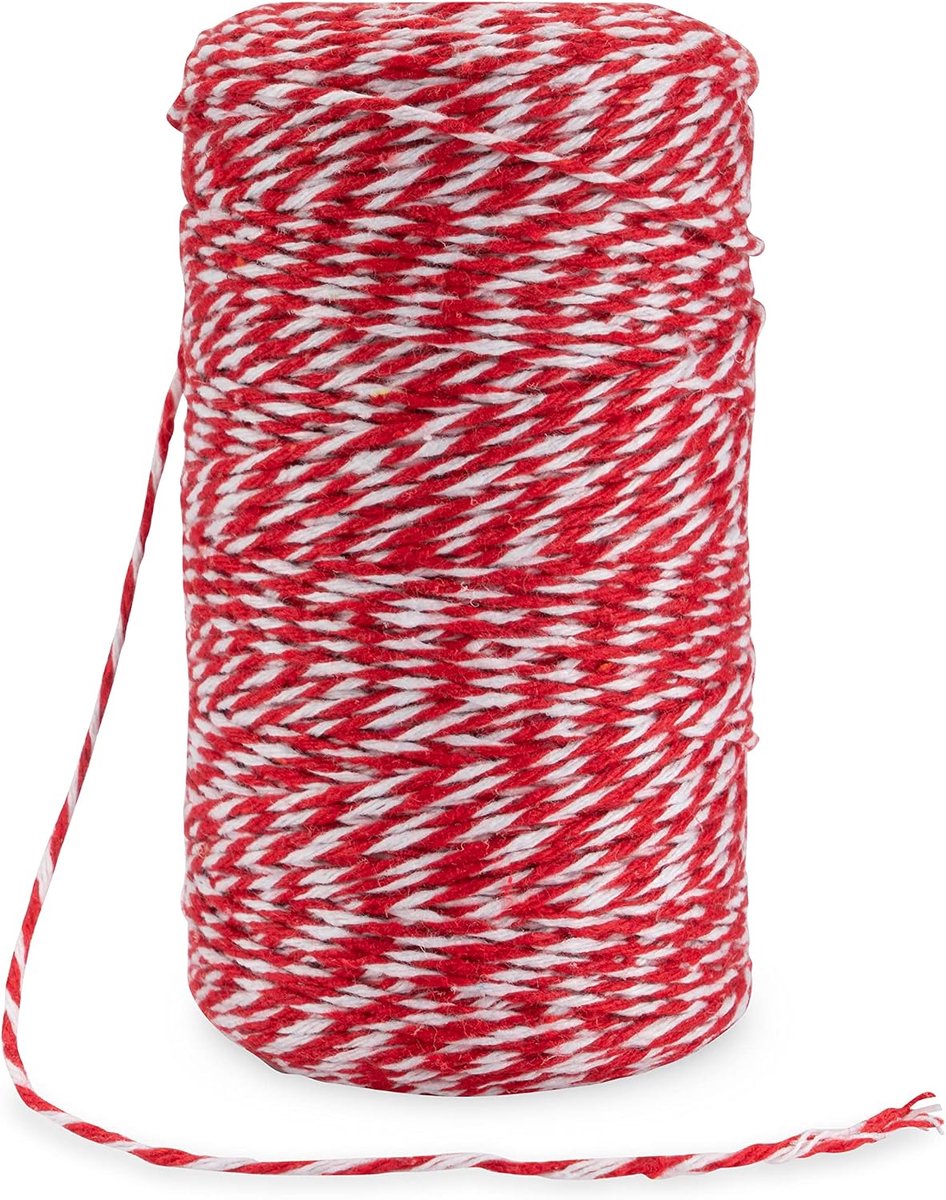 Garen 200 m - Voedselveilig keukengaren - Binddraad voor het snoeren - Bakken, koken of grillen - Braadsnoer - Slagergaren - Kookgaren - Worstgaren - Rouladebinders - Wit/rood