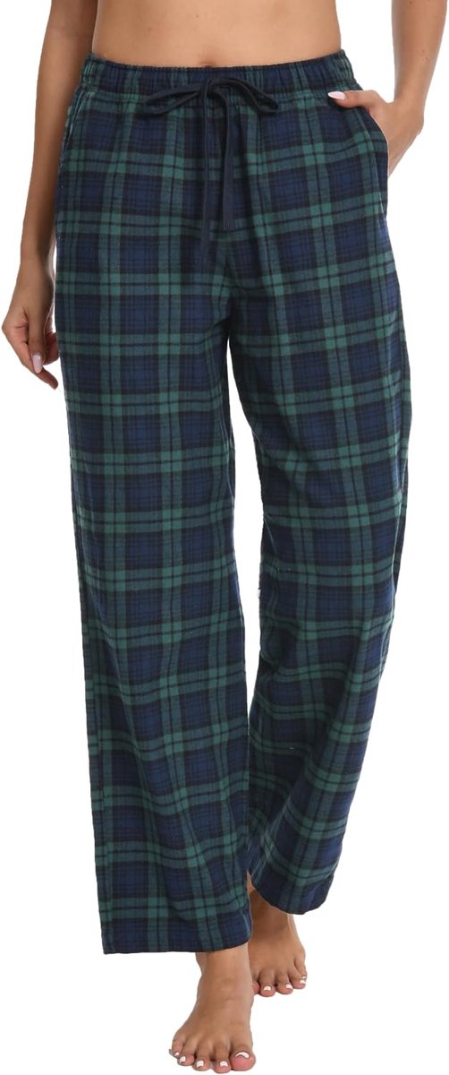 Dames flanellen pyjamabroek geruit katoen zacht geborsteld PJ Bottoms Warm Lounge Slaap Winter Nachtkleding met Zakken D06B