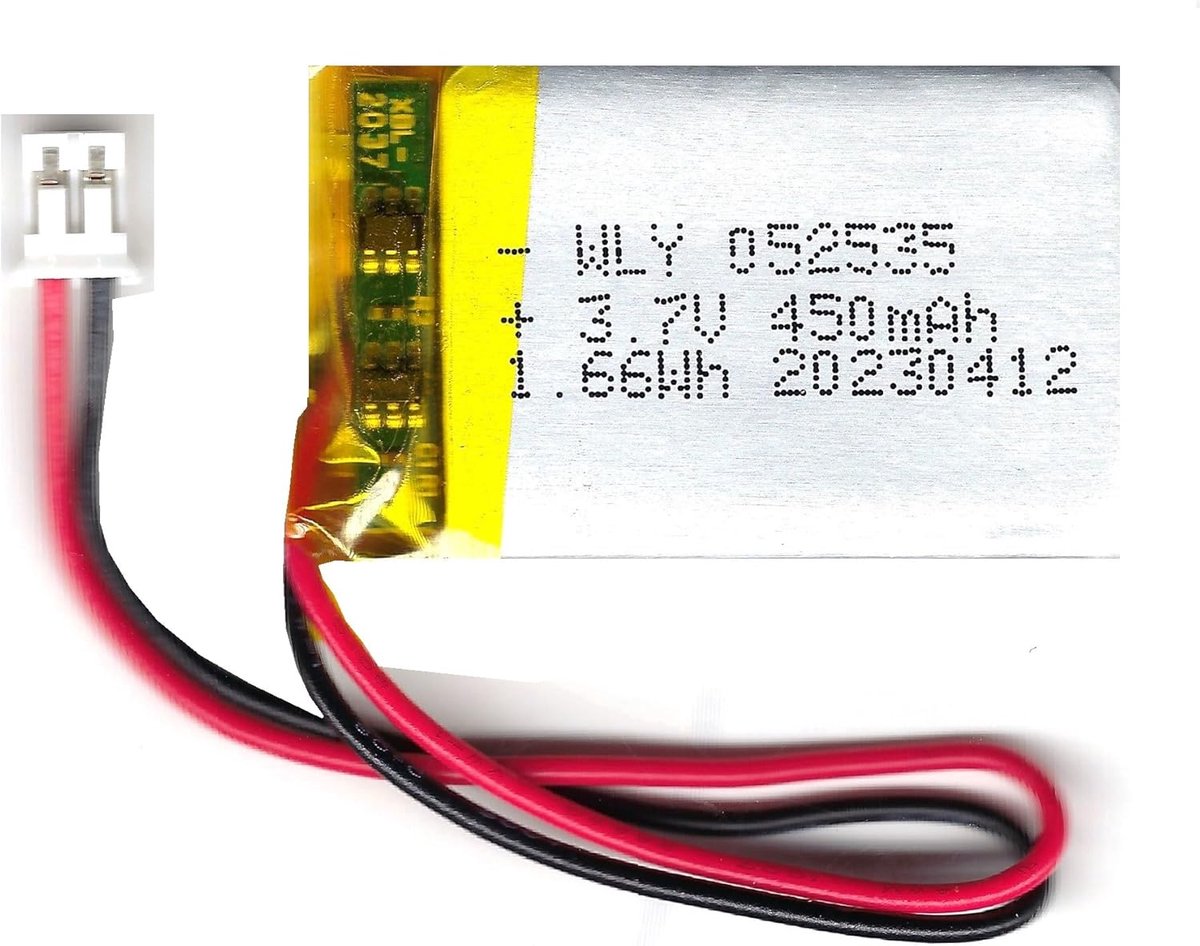 3,7 V batterij 450 mAh Poling: links rood/rechts zwart JST-PH 2.0 stekker