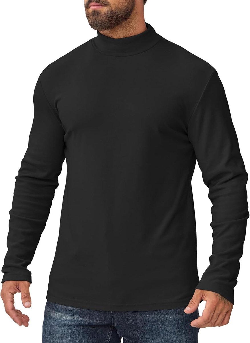 Herenshirt met hoge kraag, thermo-rolkraag, slim fit met sweatshirt, elastisch, lange mouwen, voor winter en kou