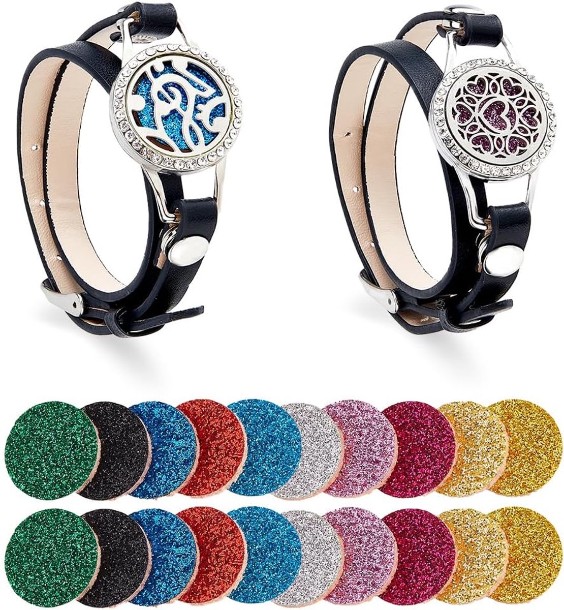 Dailygoods- Parfum Diffuser Armband - 2 Stijlen - Etherische Oliën - Aromatherapie - Kunstleer - Verstelbaar Design - 20 Navulpads