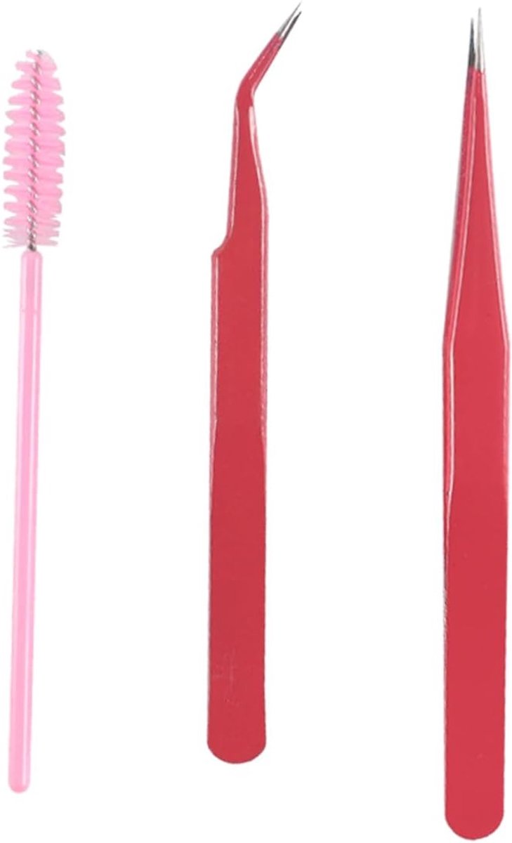 Dailygoods- Wimperextensionspincetten Set van 2 - Roestvrij Staal - Cosmetisch Pincet - Wimperborstel - Voor Handwerk - Geschikt voor Sieraden