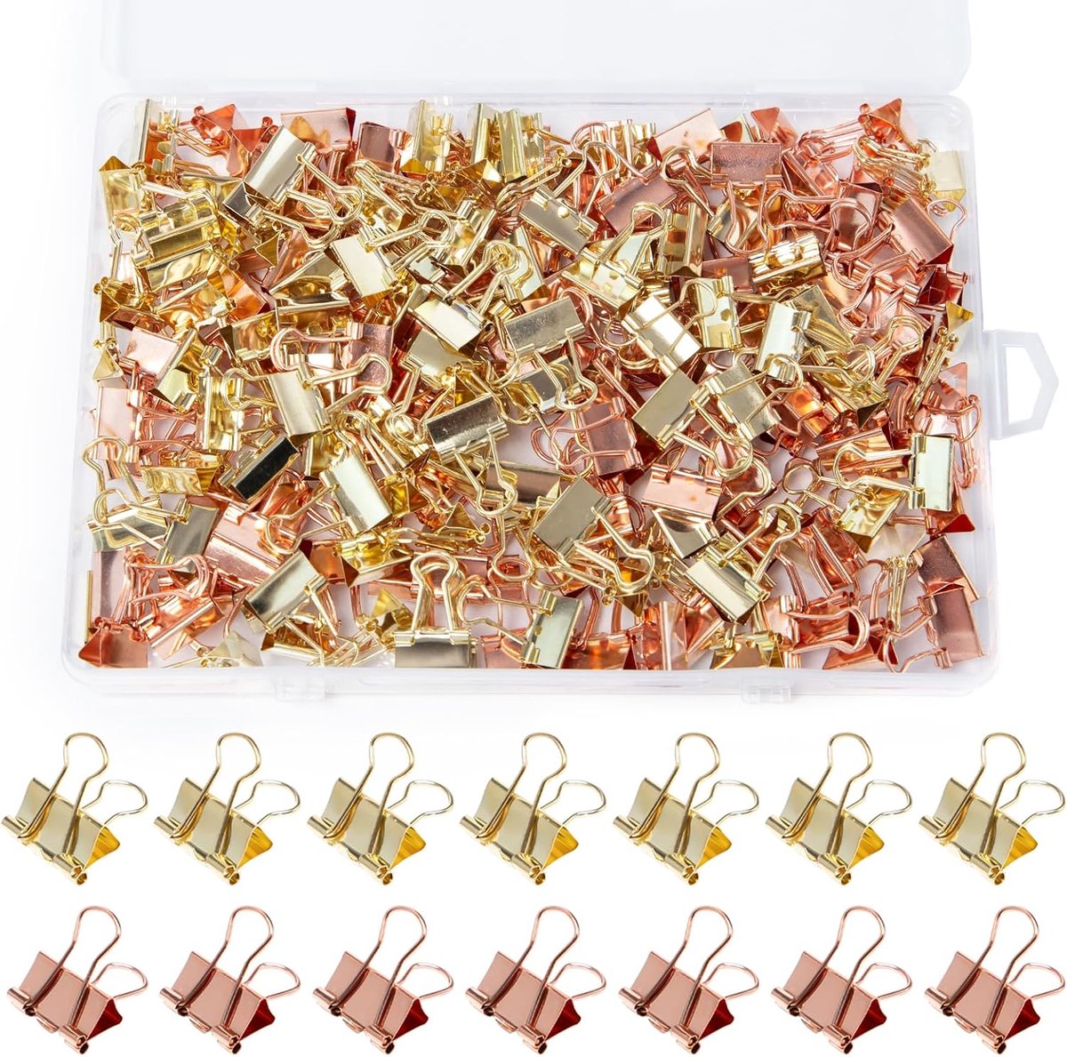 Dailygoods- Vouwklemmen 200 Stuks - Metalen Papierklemmen - Goud/Roségoud - Multifunctionele Clips - Documentenclip - 15 mm - Duurzaam en Herbruikbaar