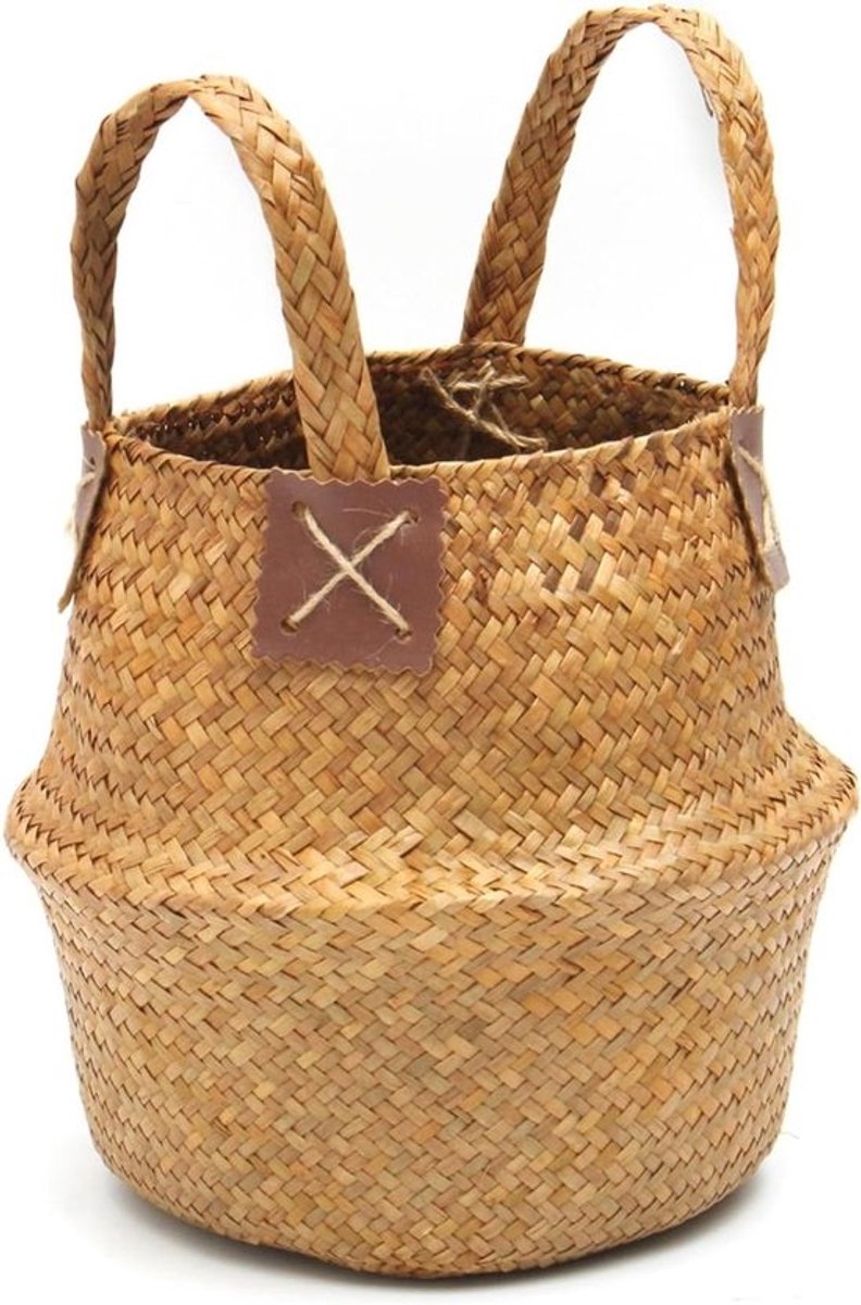Zeegras Mand - Opvouwbare Opberger - Huishoudelijke Opslag - Handgeweven Natuurlijk Materiaal - 32x28 cm - Geel