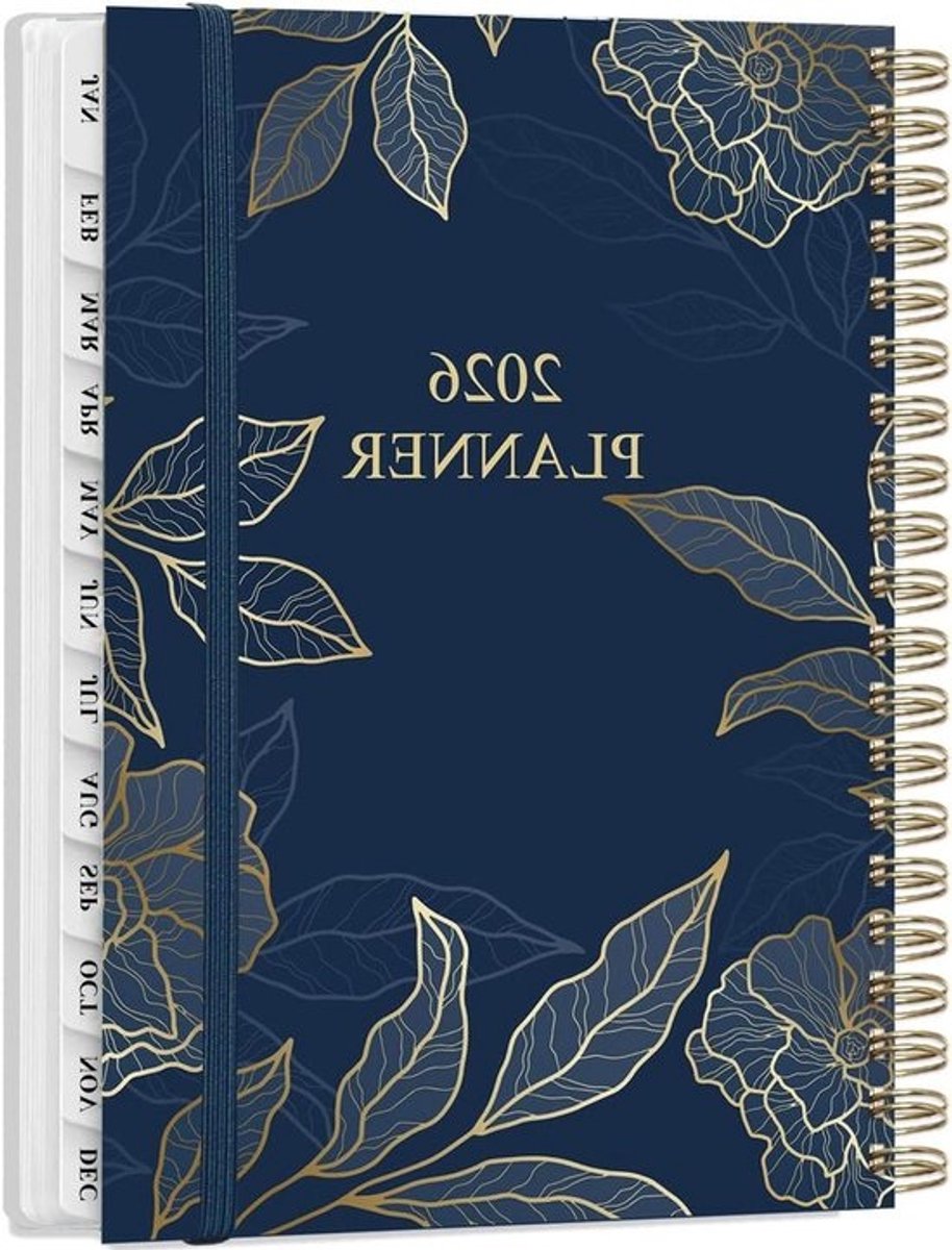 Planner 2025-2026 - Agenda Maandplanner - Structuur Je Leven - Met Binnenzak Elastiek - 148 x 203 cm - Blauw Goud