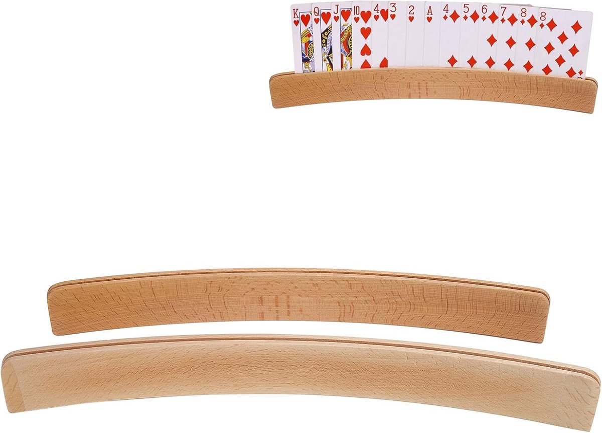 Dailygoods- Speelkaartendeur Gebogen - Houten Speelkaarthouder - 2 Stuks - Ergonomisch Ontwerp - Pokerrek voor Kinderen - 33,5 x 3,5 cm