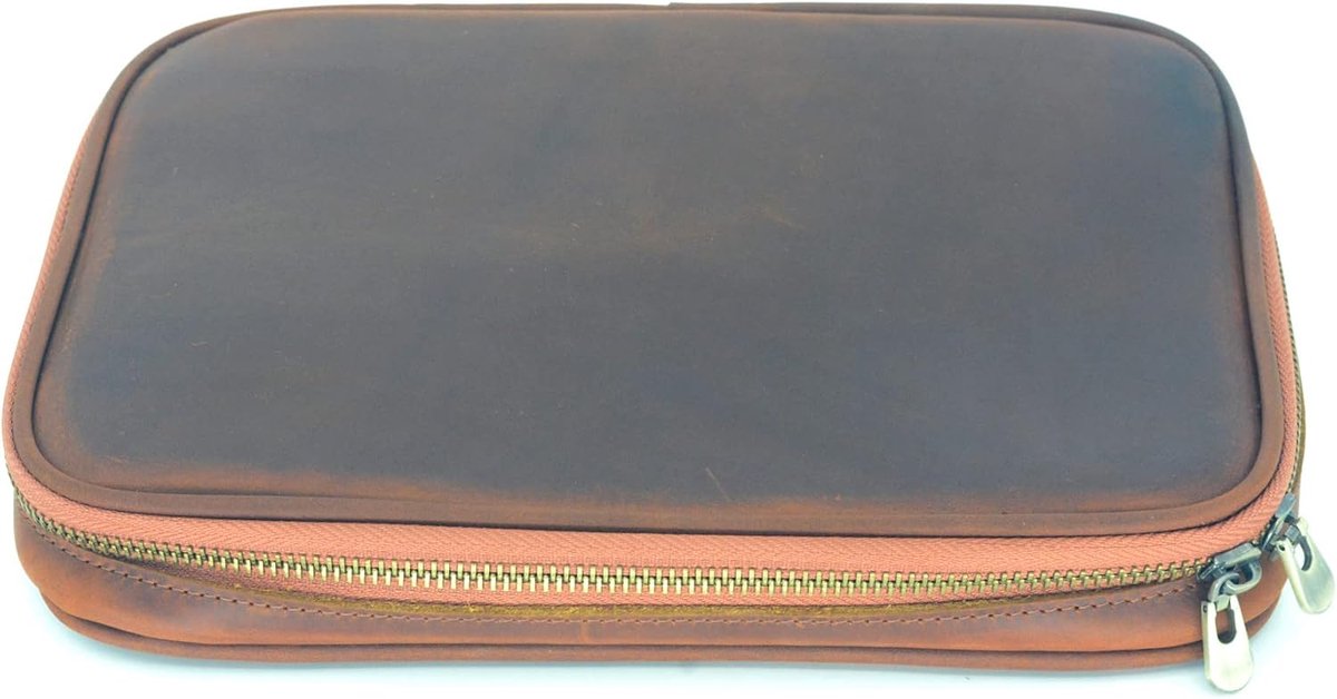 Lederen Portfolio Reizen Rits Voor Mannen Vrouwen iPad Pro 11 10.5/9.7 Cover Document Organizer met Schrijftas met Potlood Houder Telefoon Notebook A4 Pocket Kabels Organizer Bruin