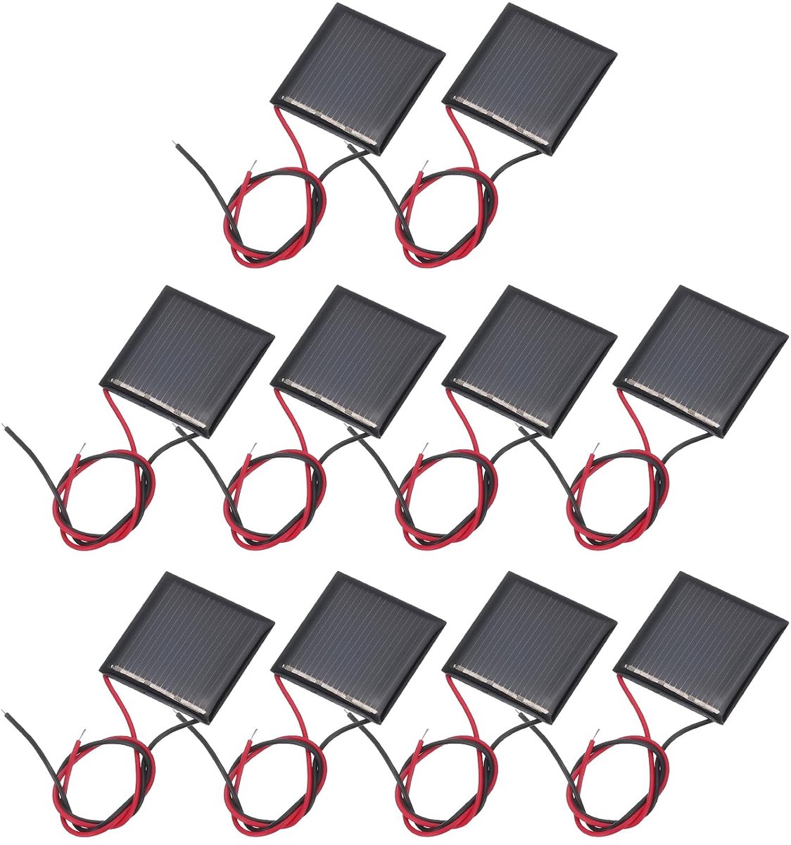 10 stuks miniatuur zonnepanelen, 1,5 V, 0,09 W, 60 mA, kleine polykristallijne zonnepanelen met 2 kabels voor elektrische speelgoedmateriaalsets, doe-het-zelf, oplader, 30 mm x 30 mm