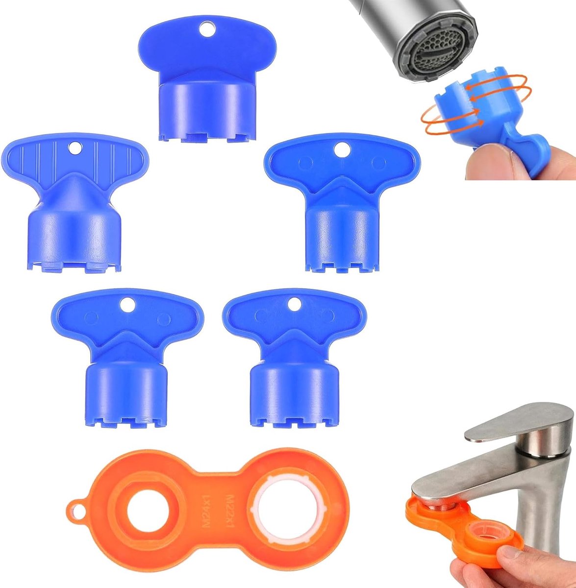 Dailygoods- Kraanbeluchter Waterbesparend - Sleutelset - Luchtbellensleutel - 6 x Druppelaar - Verstelbaar - Plastic - Kraansleutel
