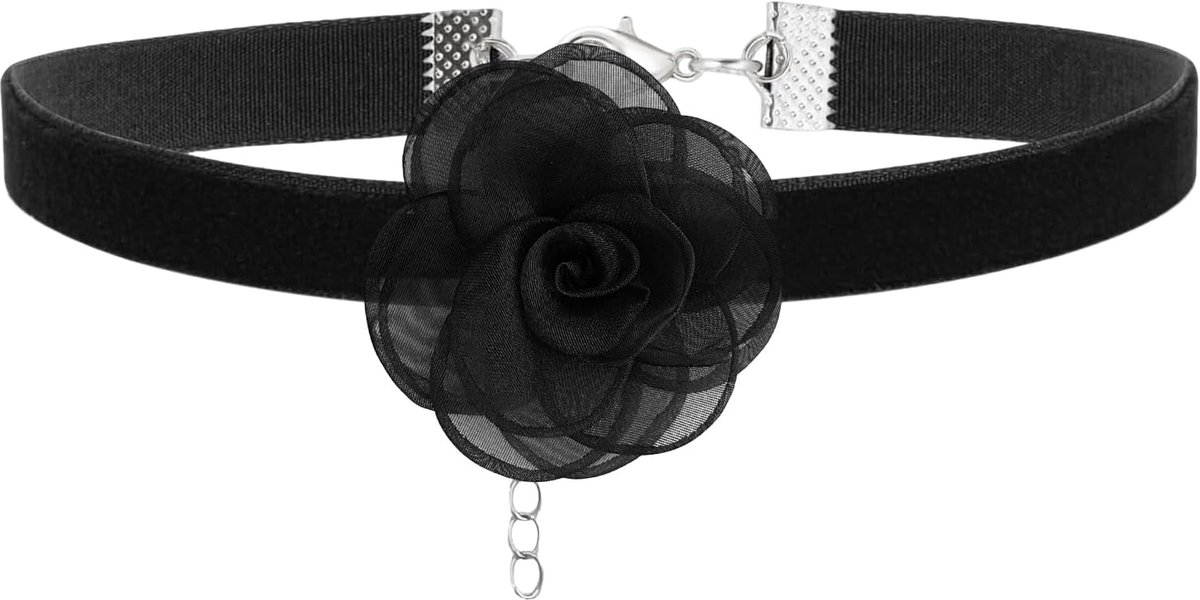 Dailygoods- Choker Zwarte Roos - Fluwelen Halsband - Verstelbaar Ontwerp - Lichtgewicht - Duurzaam Metaal - Comfortabele Pasvorm