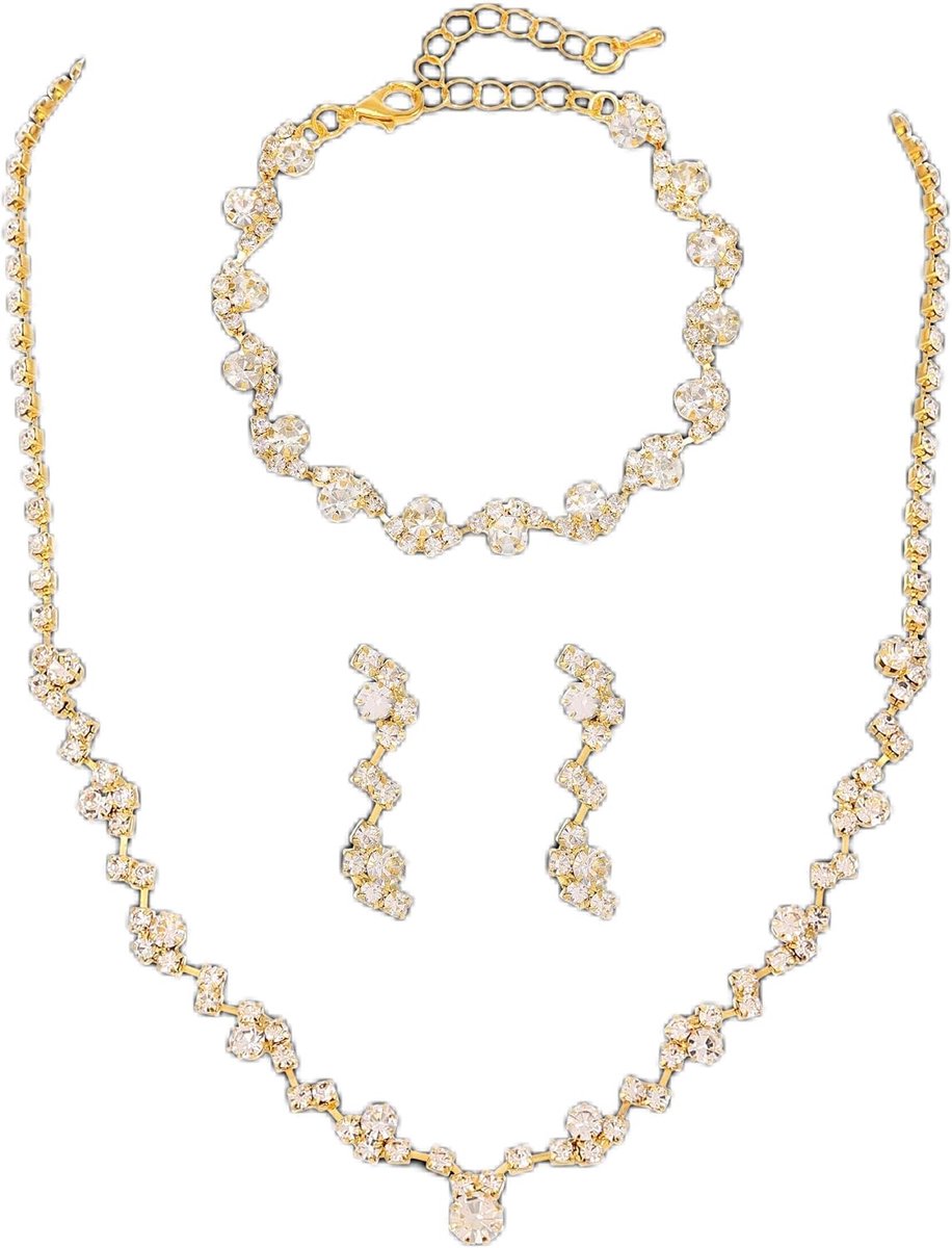 bruidssieradenset zilver strass mode sieraden sets klederdracht halsketting oorbellen armbanden sets voor dames
