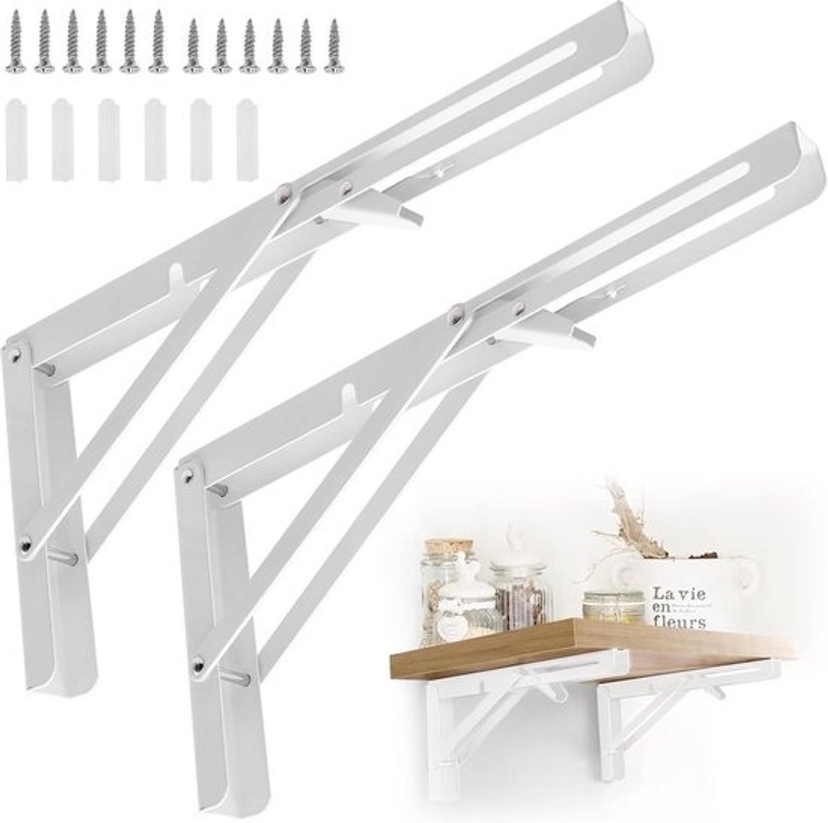 Inklapbare Plankdragers RVS 30 cm (2 Stuks) - Zwaar Belastbaar Wandmontage Steunen