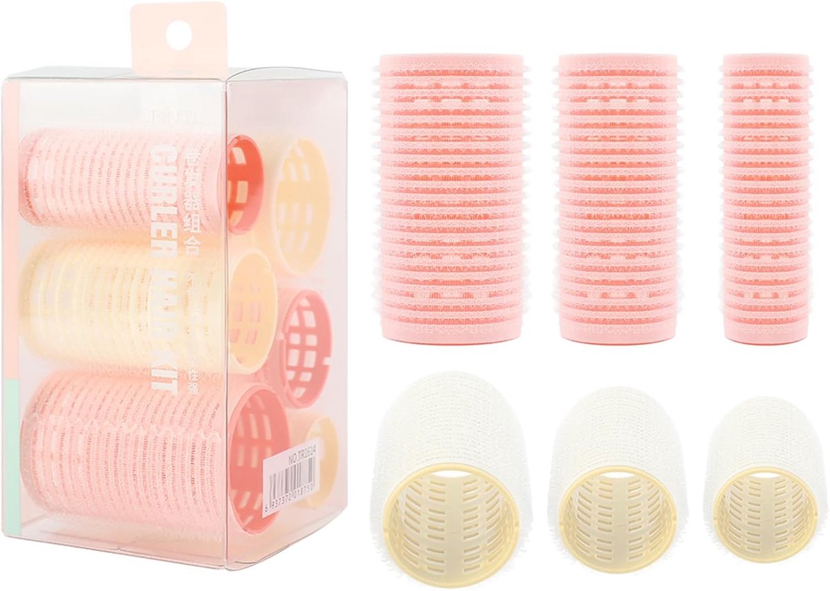 Krulspelden, grote krulspelden voor volume, set van 6 stuks, set van 3 maten, haarkrullers voor doe-het-zelf krullen en styling van lang haar, kort haar (roze-beige)