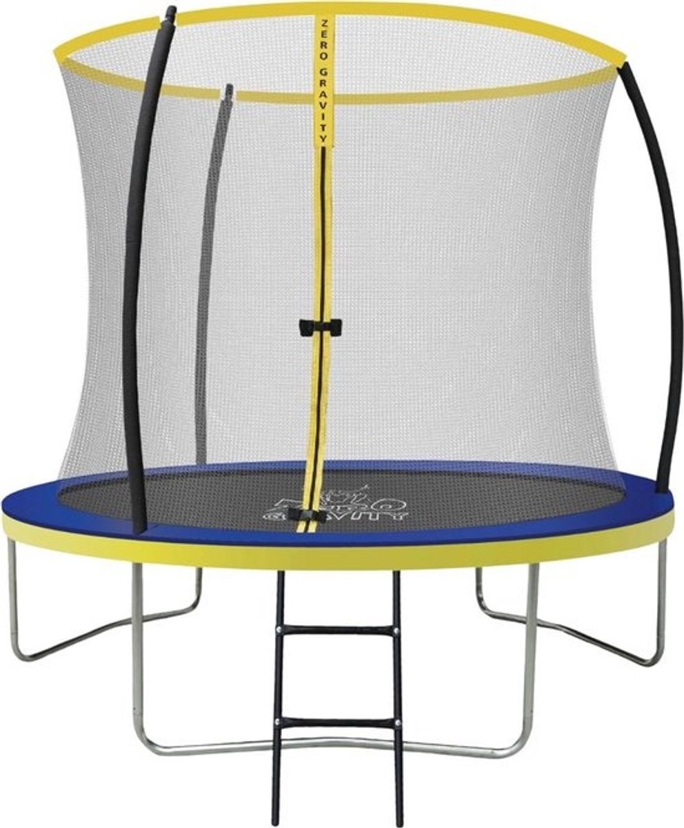 Kindertuintrampoline blauw/geel - Met veiligheidsnet en ladder