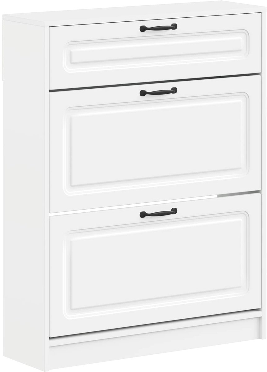 vidaXL Schoenenkast - UTRECHT - 78 - x - 24 - x - 100 - cm - Bewerkt - hout - Wit