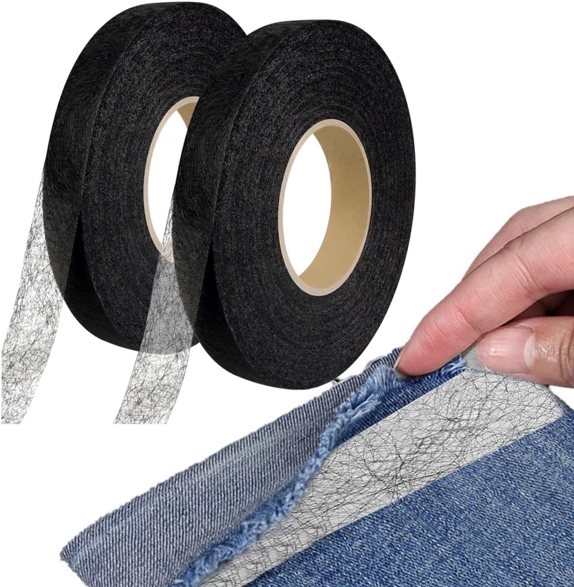 2 stuks plakband om op te strijken, 128 m x 1,5 cm, zwart, strijkband, textiellijm, zoomband om op te strijken, wasmachinebestendig, stoflijm, textiellijm