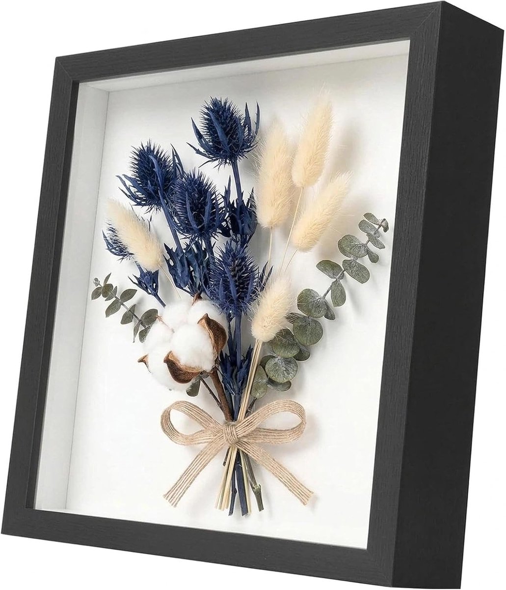 3D-fotolijst om te vullen, 20 x 20 cm, zwart, diepe objectlijst 3 cm binnendiepte, schaduwbox, vierkant, voor doe-het-zelf kunstwerken, babyherinneringen, medailles en gedroogde bloemen