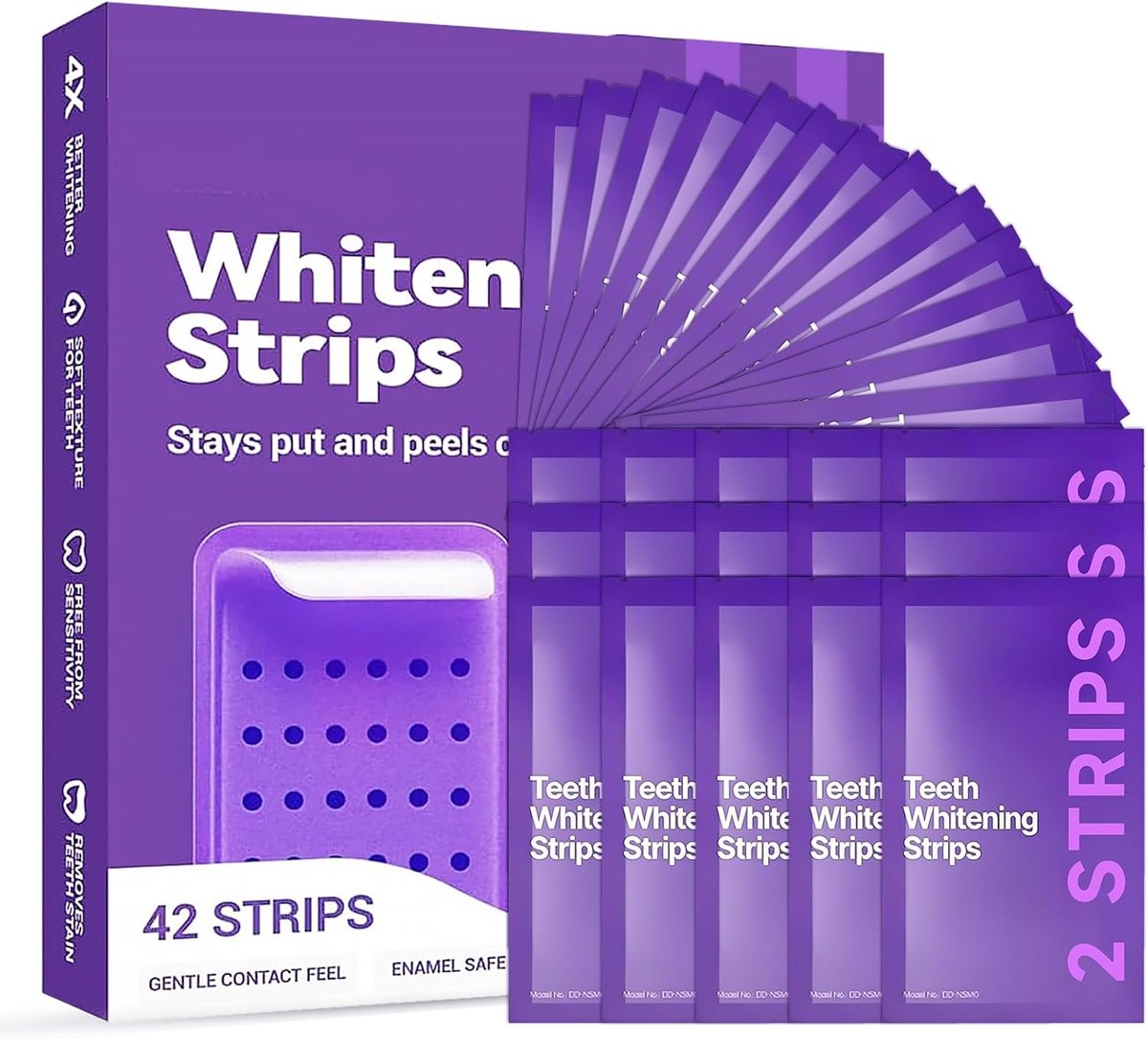 paars, 42 stuks, professionele tandbleekstrips, verwijdert verkleuringen, effectief tandenbleekmiddel, snelle werking, veilig voor tandglazuur