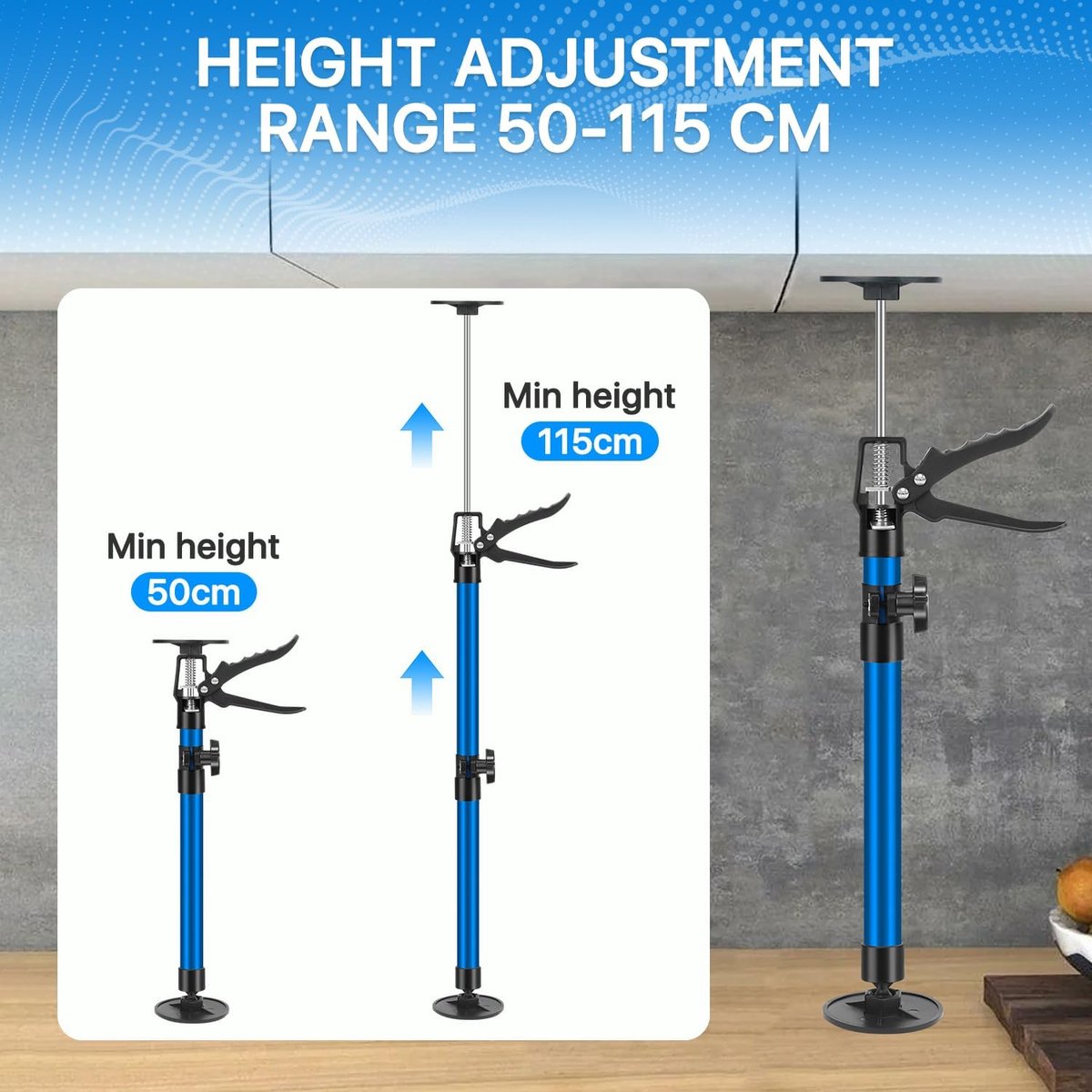 2 stuks plafondsteun, eenhandsteun, montagesteun, professionele telescopische steun, telescopische bereik: 50 cm tot 115 cm, draagkracht 40 kg, voor gipsplaat, plafondmontage, kastinstallatie