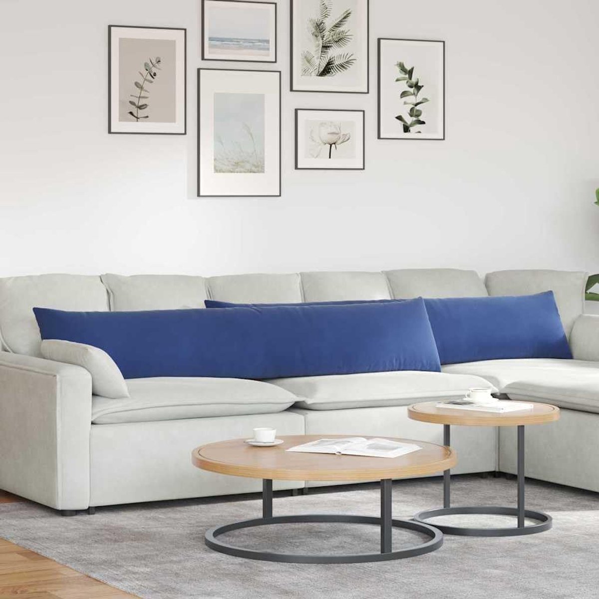 Bankkussen, 2 stuks, politieblauw, 200 x 40 cm, corduroy overtrek met ritssluiting, voor woonkamer en slaapkamer