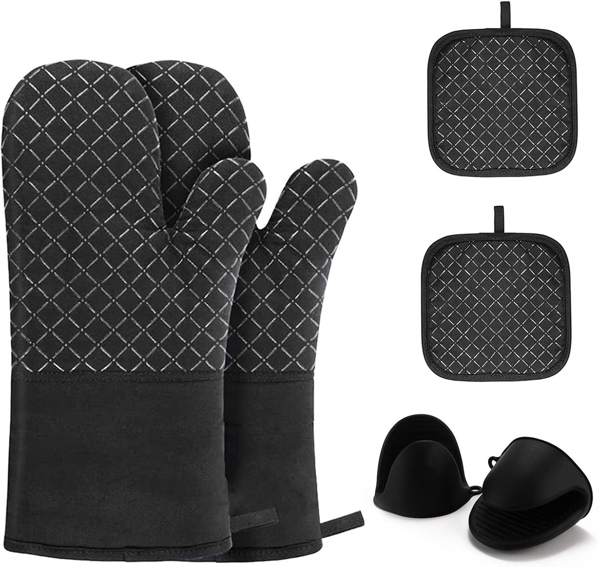 Ovenwanten Set van 6, Hittebestendige Pannenlappen en Pannenhandschoenen, Bak- en Kookhandschoenen voor Veilig en Gemakkelijk Gebruik