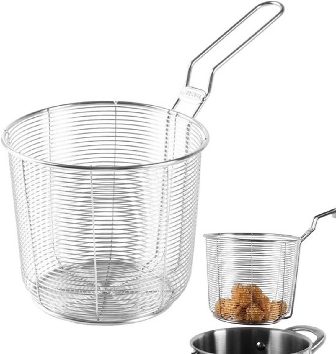 Ronde frituurmand - Snackhouder koken - Gelijkmatig garen - Anti-verbranding handvat - 20 x 20 x 20 cm - Zilver