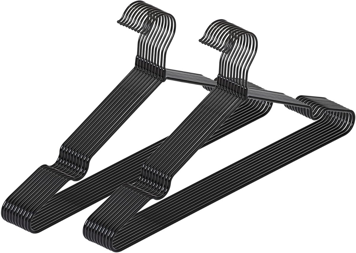 Mod. Sascha zwart, set van 20, kleerhanger met antisliplaag, verchroomd metaal, 40,5 x 20 x 0,3 cm, zwart