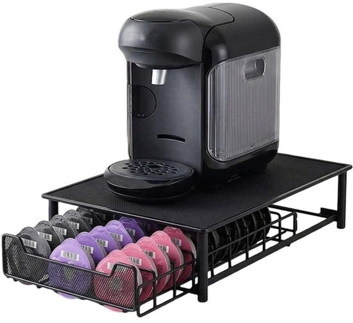 Koffiecup Houder - Metalen Standaard - Keuken Organiseren - Uittrekbare Schuiflade - Capaciteit 60 - Zwart