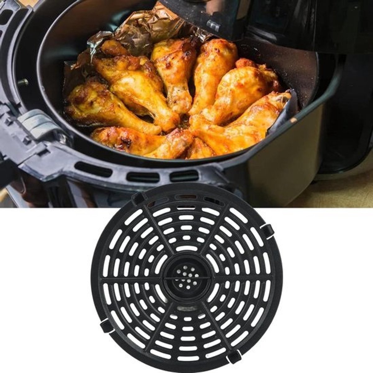 Airfryer Crisper Plaat - Friteuse Accessoire - Knapperig Bakken - Geperforeerd Ontwerp - 20 cm - Zwart