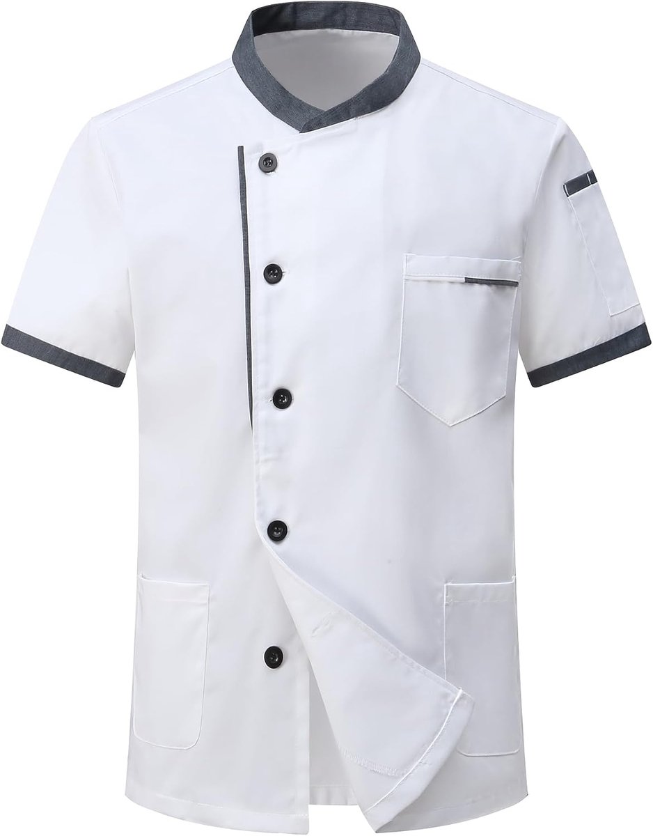 Koksjas voor heren, van ademend katoen, met korte mouwen, licht uniform, professioneel kok, restaurant, jas voor hotel, bakkerij