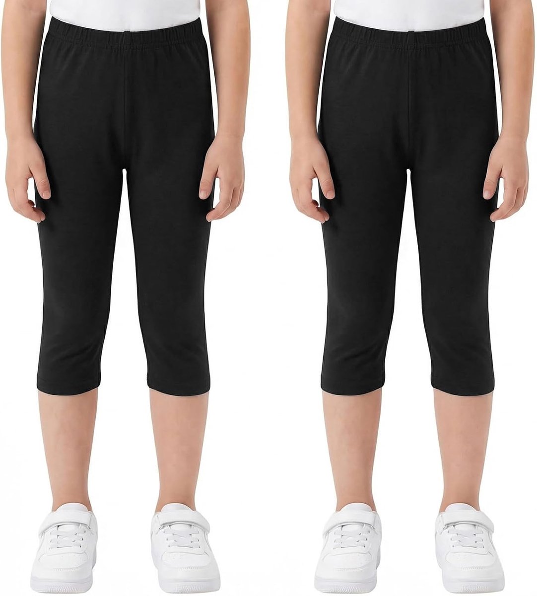 Leggings Voor Meisjes 2-Pack Katoen 3/4 Stretchbroek Effen Kleur Legging Capribroek Met Elastische Tailleband Fietsbroek Stretch Broek Vrijetijdsbroek Sport Voor Kinderen, Maat 116-158