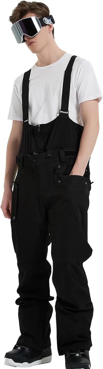 Skibroek voor heren, waterdicht, sneeuwbroek, softshellbroek, winter, warm gevoerd, snowboardbroek, overall met afneembare bandjes