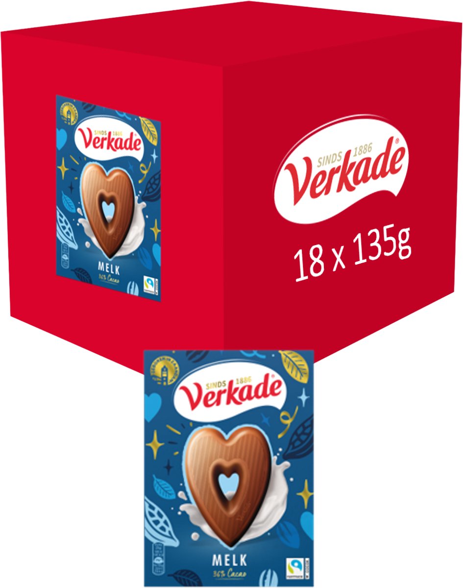 Verkade Chocoladehart Melkchocolade - 18 x 135 gram