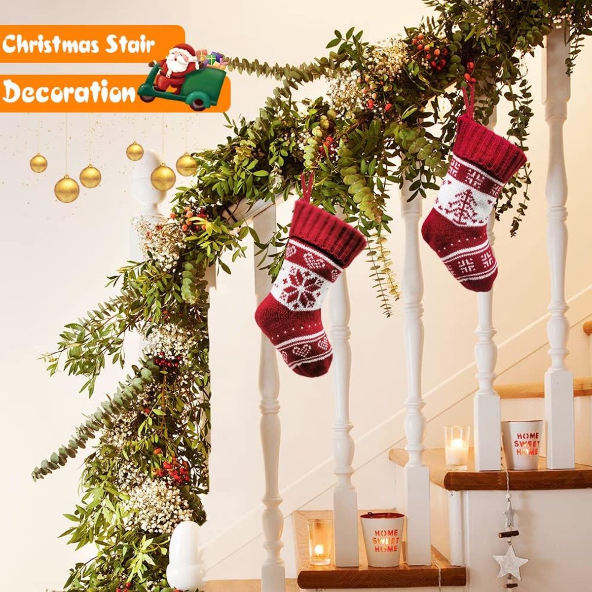 Kerstkous voor kinderen, klein, 2 stuks, gebreide kerstkous, gepersonaliseerde kerstsokken, kerstmanlaarzen om te vullen, kerstdecoratie, kerstkousen, open haard voor kerstdecoratie