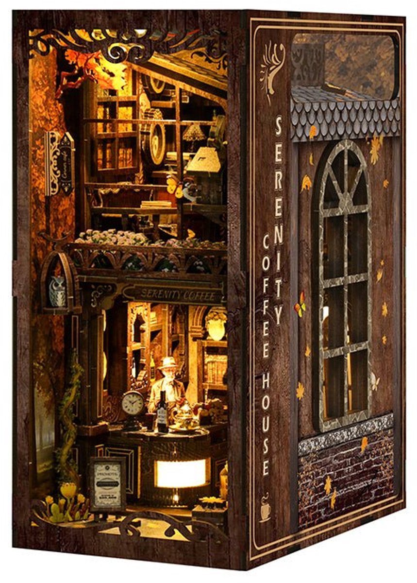 Booknook Serenity Coffee House - 3D Puzzel met Handleiding - DIY - Miniatuur Modelbouw Hout Kinderen en Volwassenen - Houten bouwpakket - Assemblr