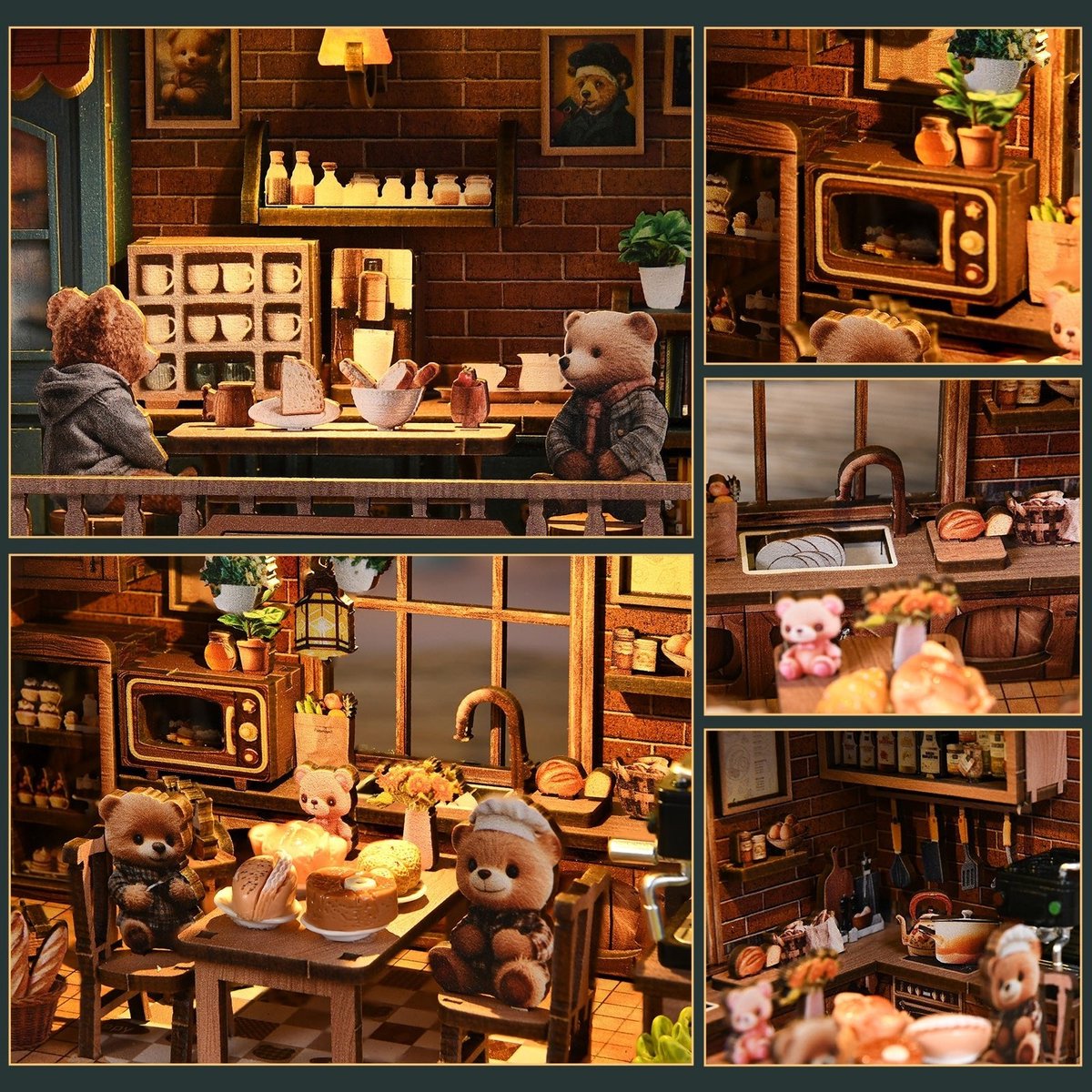 Miniatuur bouwpakket Berenrestaurant - 3D Puzzel met Handleiding - DIY - Miniatuur Modelbouw Hout Kinderen en Volwassenen - Houten bouwpakket - Assemblr