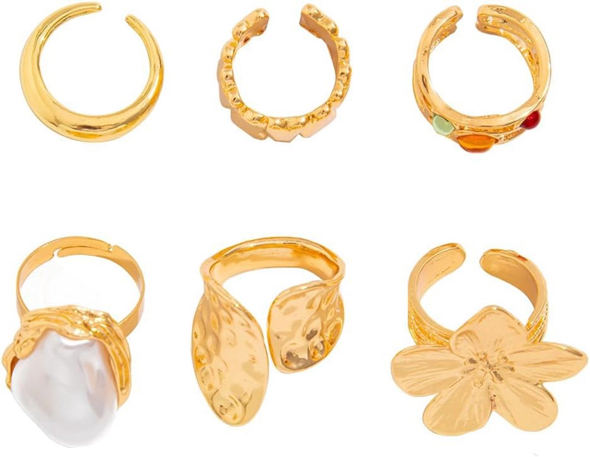 Ringenset Voor Dames Bloemenring Parelring Statement Ring Open Vintage Ring Set Boho Sieraden Hand Sieraden Mode Accessoires Voor Vrouwen Meisjes