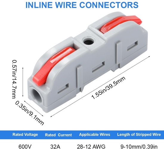 Elektrische blokken 28-12 AWG splicing kabel connector 600 V 32A voor Circuit Inline DIY — afbeelding 2