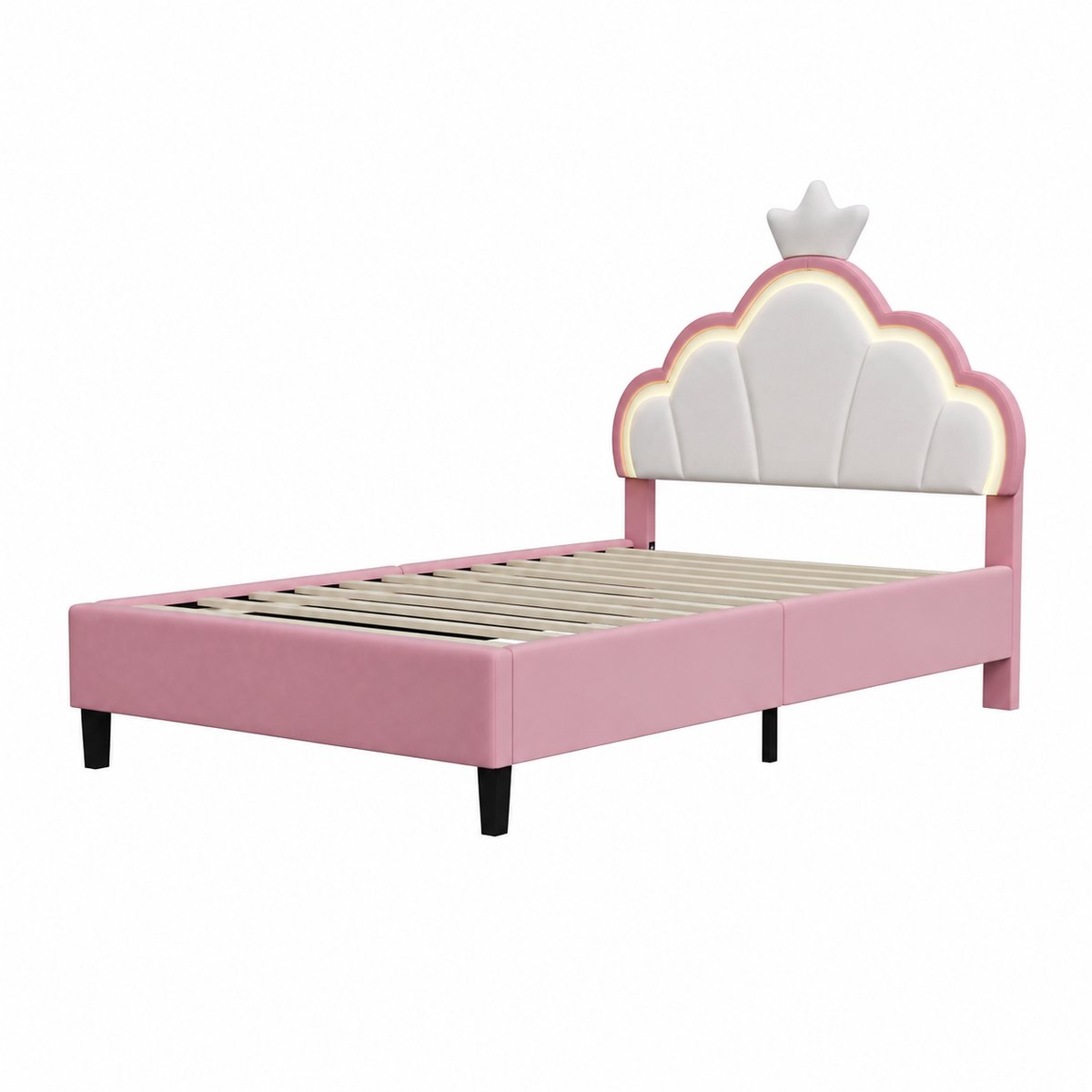 Lamor Meisjes Bed - Bedden - Prinsessenbed - Slaapkamer - Kinderbed - Eenpersoonsbed - 90x200cm - Fluwelen Hoofdbord - 12 Latten