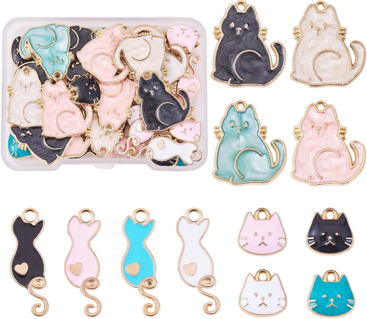60 Stuks Emaille Kat Charm Hanger Legering Emaille Dier Hangers Licht Goud Voor Sieraden Ketting Armband Oorbel Maken