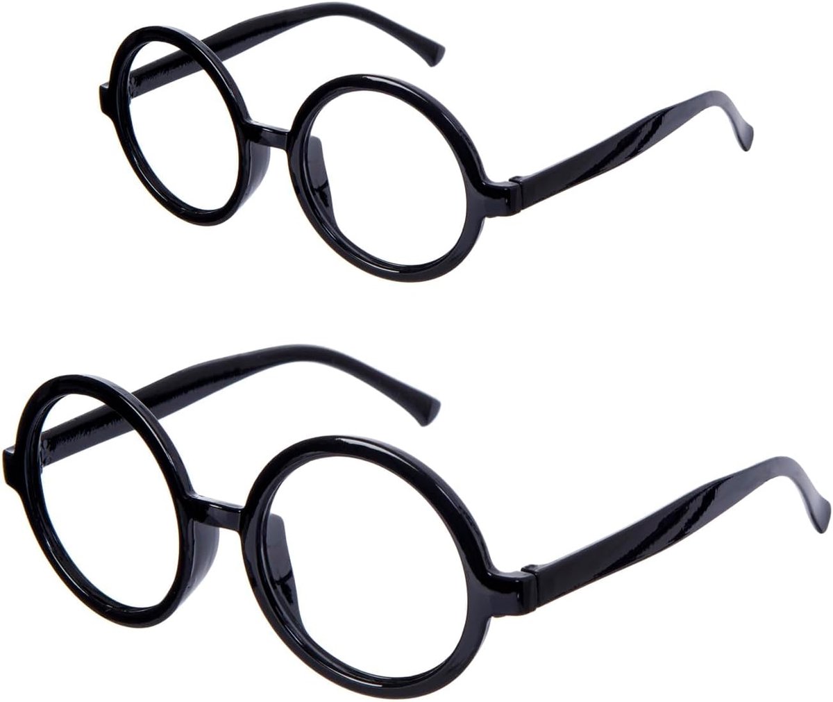 2 stuks zwarte ronde bril, zwarte ronde magische bril, nerd-bril zonder glazen, nepbril, kostuumfeestaccessoires, cosplay kostuumaccessoires, voor carnaval, carnaval en themafeesten
