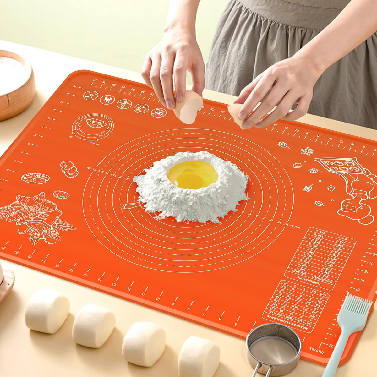Bakmat 71 x 50 cm extra dikte deegrolmat met afmetingen en randverhoging, niet-klevende voedselkwaliteit siliconen bakmat voor gebak, brood, koekjes, pizza, fondant, pasta-rood