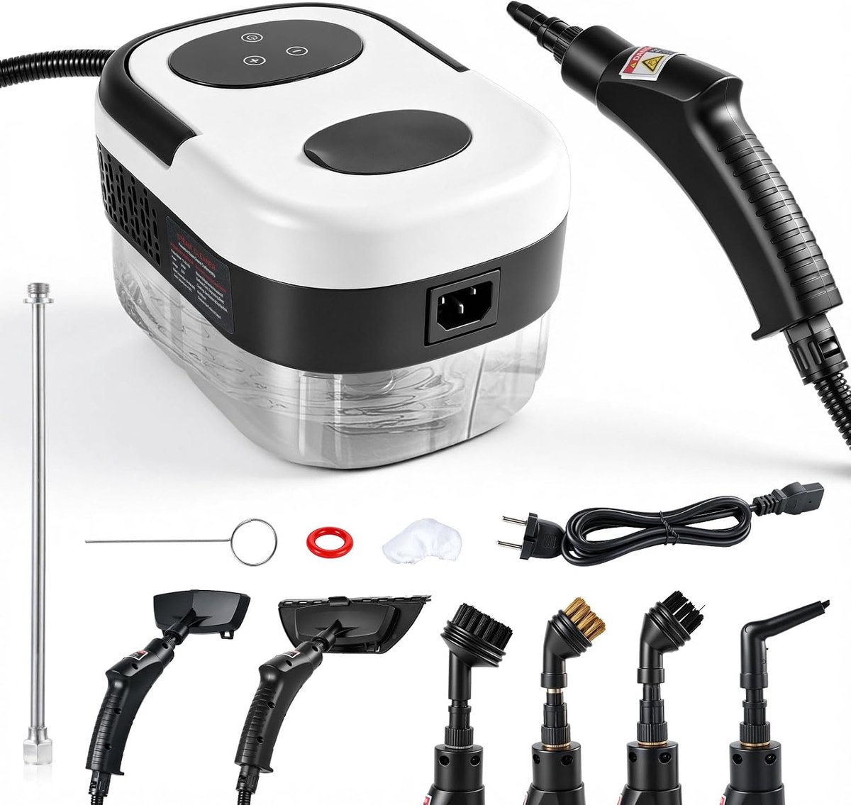 2500 W stoomreiniger, handapparaat met 6 standen regelbaar, 1200 ml watertank, 105 °C hogedrukreiniger voor keuken, auto, bekleding en airconditioning, 10 seconden snelle opwarming, 11-delige