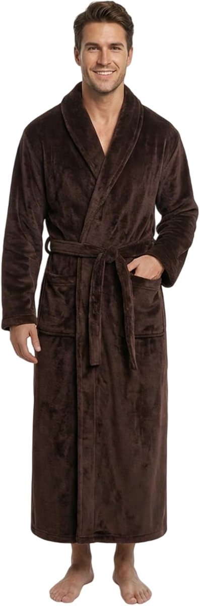 Badjassen groot en groot in volledige lengte pluche fleece lange badjas sjaal kraag warm winter mannen badjas