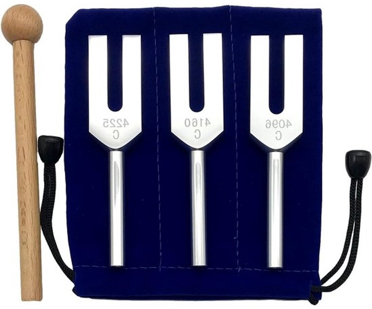 Stemvork Set - Kristal Stemvorken - Meditatie Ontspanning - Drie Frequenties - 3 Delig - Zilver
