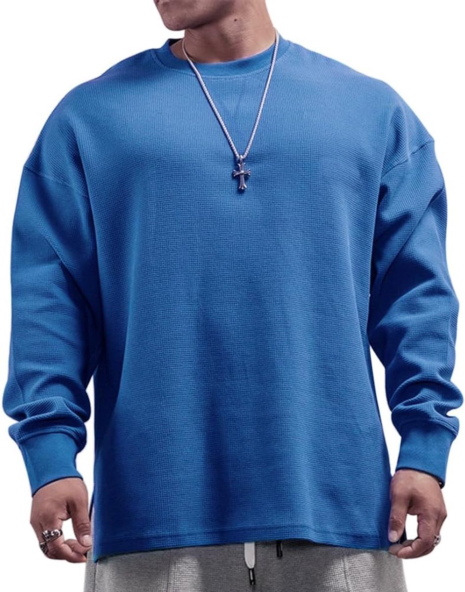 Basic Lange Mouw Wafel Sweatshirt Losse Fit Workout Pullover Ronde Hals Shirt