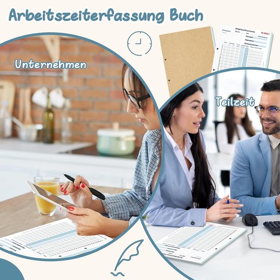 5 boeken, urenboek voor werk, A4, werktijdregistratie, blok voor 31 dagen, uurbewijs, maandelijks met rugkarton, werktijdregistratie, boek, uurlijst voor minijob, volledige tijd, 2 x 50 vellen, wit — afbeelding 5