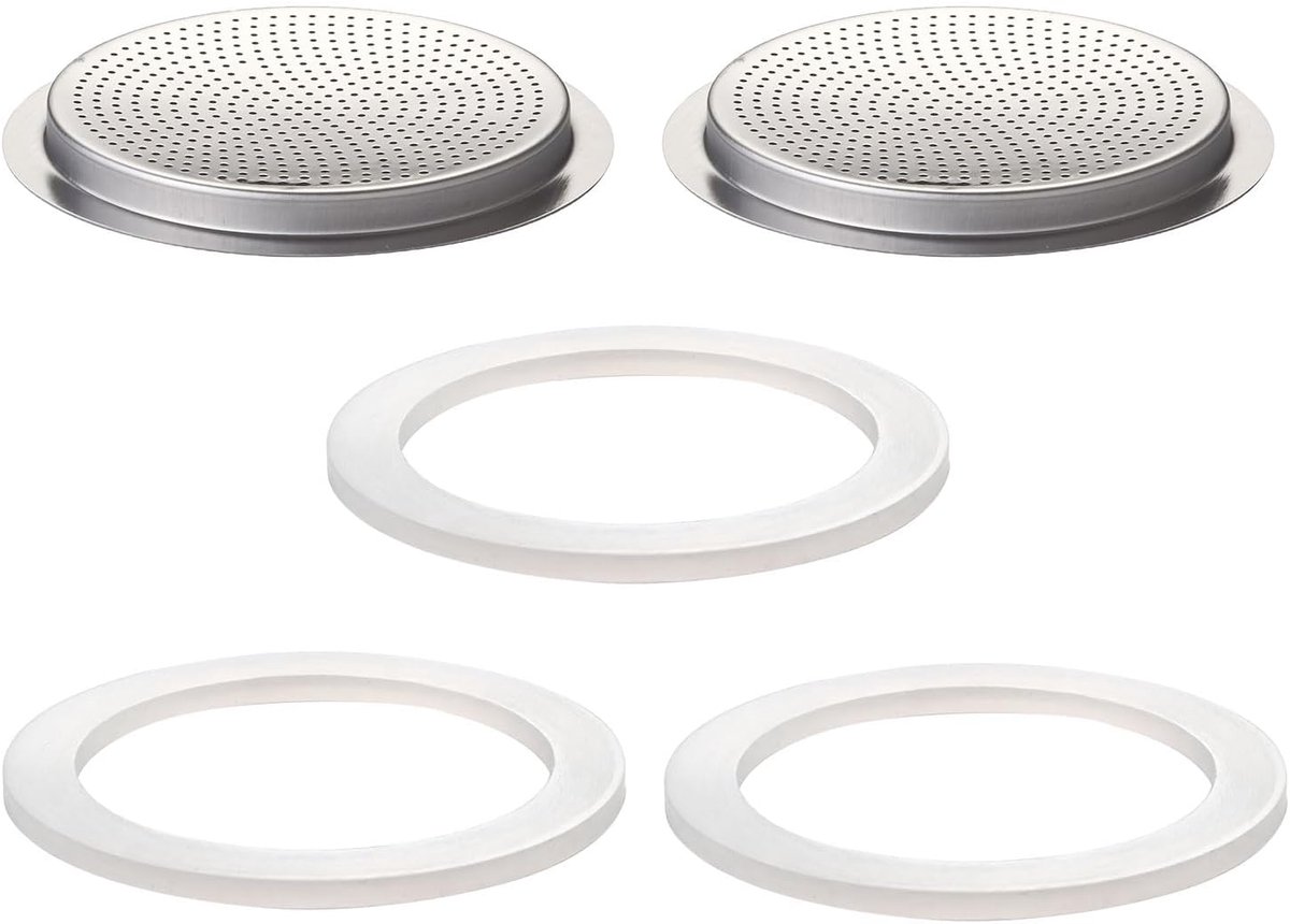 2 Stks Filter met 3 Stks Siliconen Pakking Seals voor 2 Kopjes Kookplaat Espresso Koffiezetapparaat Vervangende Onderdelen voor Grote Buik en Rechte Rvs Moka Pot